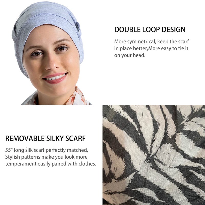 JarseHera Bamboo Cotton Liner Chemo Headwear for Womenwith Silky Scarfs for Cancer Hair Loss Sleep Caps Beanie - Image 3